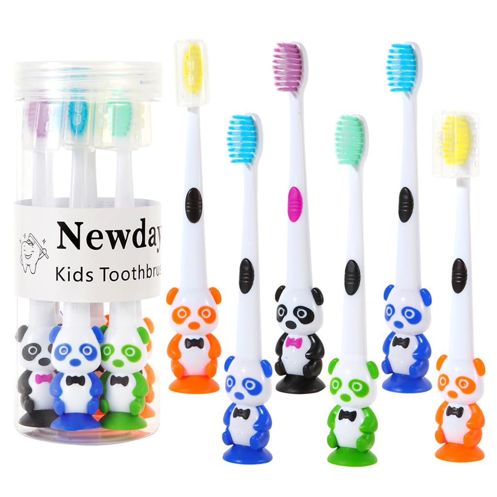 HANNEA 6pcs Kids Toothbrush Soft Bristle Toothbrush for Kids Suction Cup Design Kids Toothbrush Cartoon Panda Handle Toothbrush for Kids 2-6 Years Old Boys and Girls HANNEA 6pcs Kids Toothbrush Soft Bristle Toothbrush for Kids Suction Cup Design Kids Toothbrush Cartoon Panda Handle Toothbrush for Kids 2-6 Years Old Boys and Girls